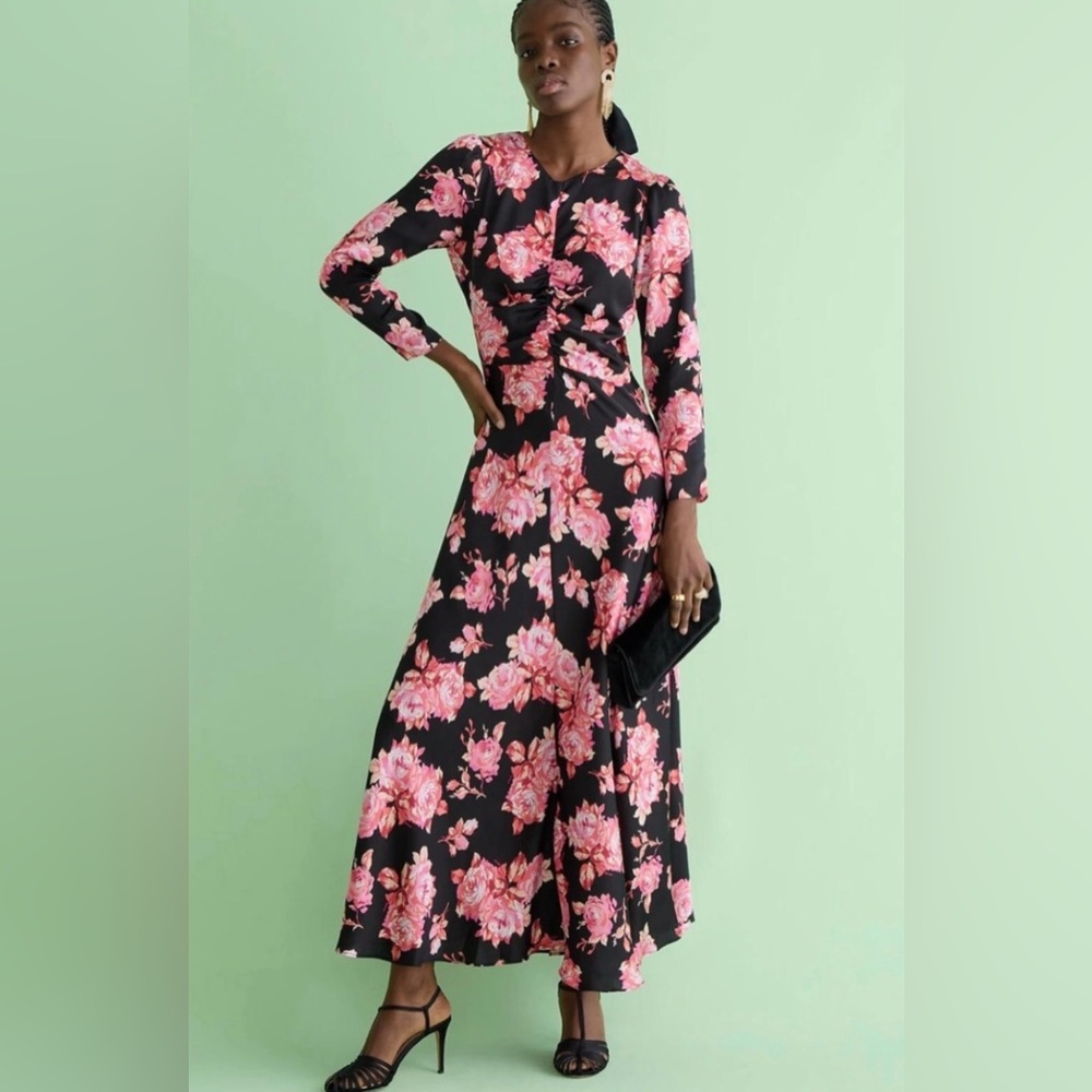 NWT J.Crew Featherweight Satin Midi Dress in Midnight Rose Size 14
